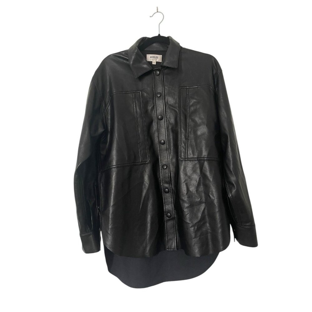 Agolde Black Faux Leather Button-Down Shirt Jacket